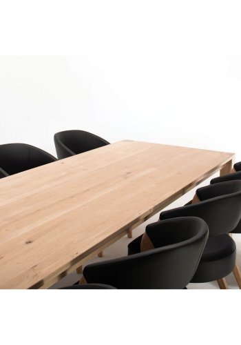 NocNoi Brokholm spisestuestol - svart imitert skinn og ben av eik, med armlener