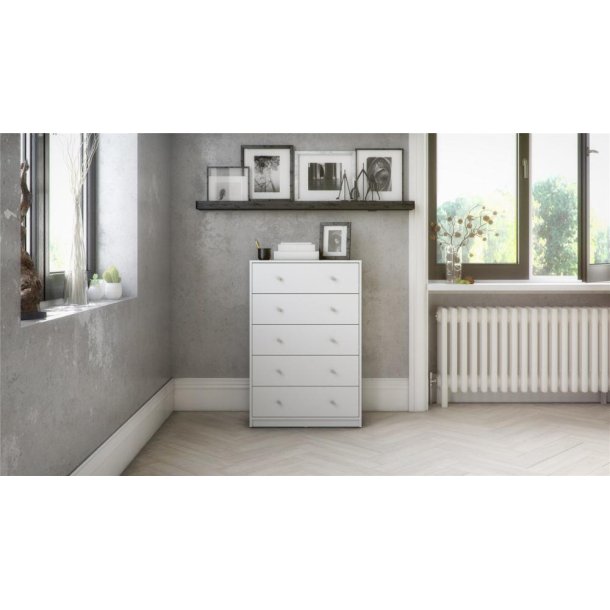 May kommode - hvid, m. 5 skuffer