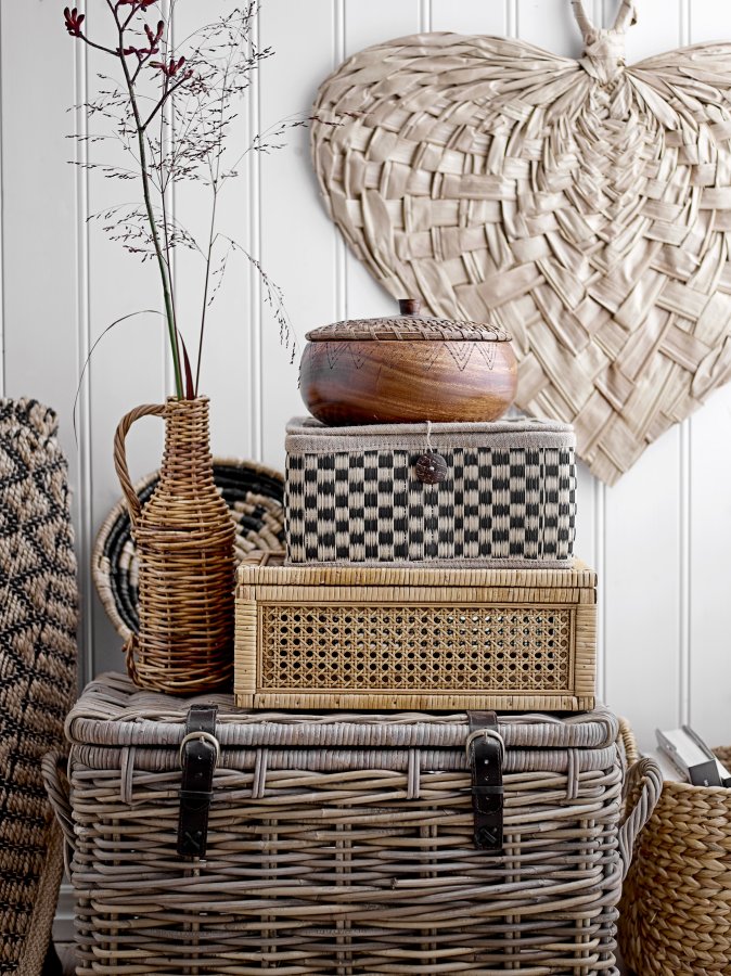 BLOOMINGVILLE Lally Box med lokk, Natural, Rattan, sett med 2, L32xH9xB17/L39xH15,5xB24 cm