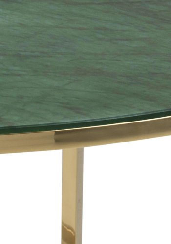 ACT NORDIC rund Alisma sofabord - glas m. grn marmor print og guld metal (:80)