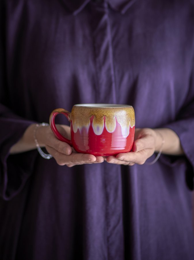 BLOOMINGVILLE Sheen Becher, Rot, Steingut (D10,5xH8 cm, 4er-Set)