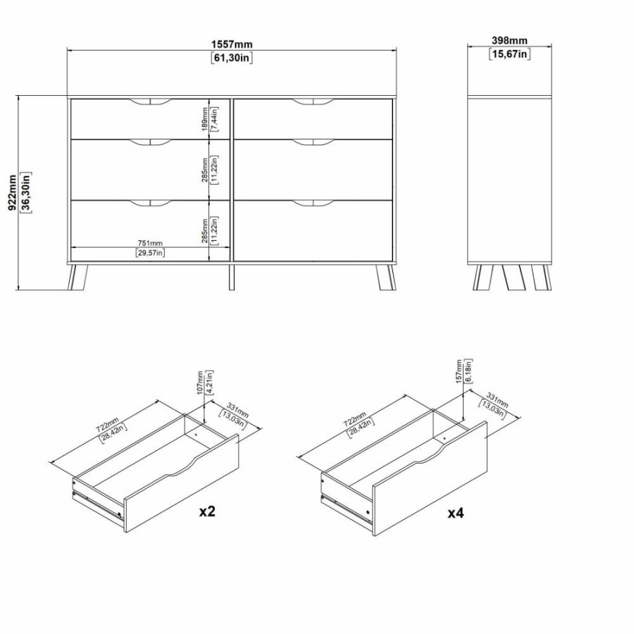 TVILUM Ikast Doppelkommode 6 Schubladen, Jackson Hickory/Weiß, 155,7 x 39,8 x 92,2 cm