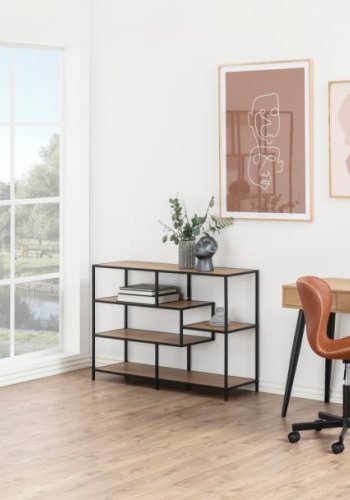 ACT NORDIC Seaford bokhylla, m. 4 hyllplan - naturligt matt vild ek grovt papper och matt svart stl