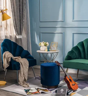 NORDLYS Bolge lenestol - bl flyel og metall