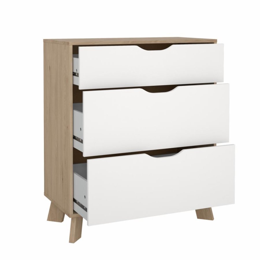 TVILUM Ikast Kommode mit 3 Schubladen, Jackson Hickory / Weiß, 78,7 x 39,8 x 92,2 cm