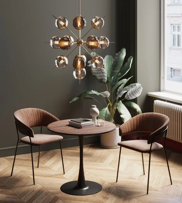 KARE DESIGN Schickeria spisebord, rund - valnddefarvet laminat og sort stl (80)