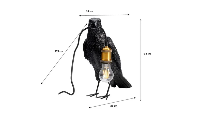 KARE DESIGN Animal Crow bordlampe - matt sort polyresin og kobber aluminium