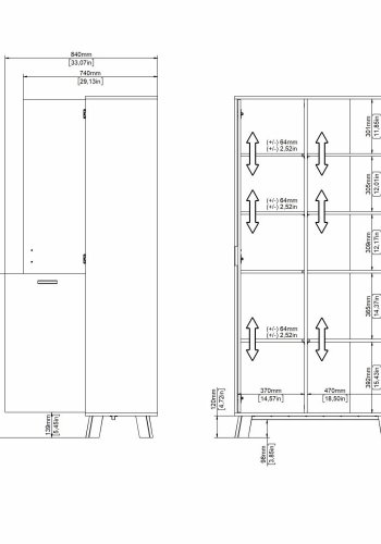 TVILUM Ikast Porzellanschrank 2 Türen, Jackson Hickory/Weiß, 88,7 x 39,8 x 188,2 cm