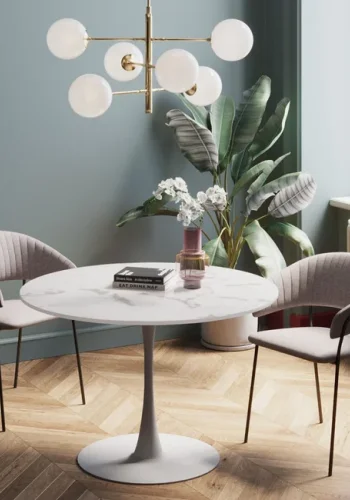 KARE DESIGN Schickeria spisebord, rund - hvid marmorlook laminat og hvid stl (110)