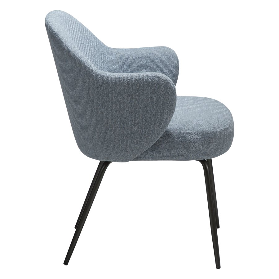 DANFORM Bae Sessel, mit Armlehnen – Bouclé-Stoff in Nebelblau und antiker Zinnstahl