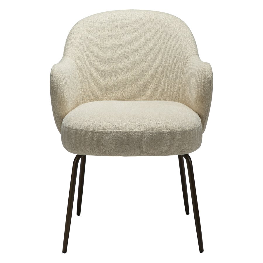 DANFORM Bae Sessel, mit Armlehnen – matter Mandel-Bouclé-Stoff mit Glitzer und antikem Messingstahl