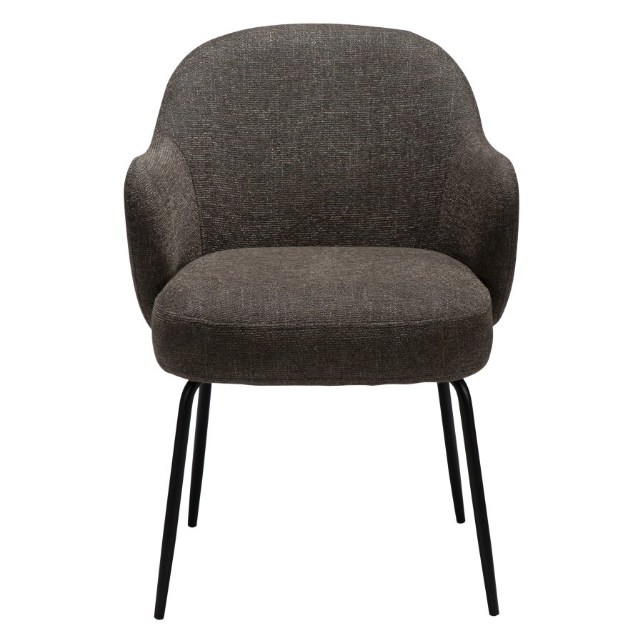 DANFORM Bae Sessel, mit Armlehnen – brauner Bouclé-Stoff und schwarzer Stahl