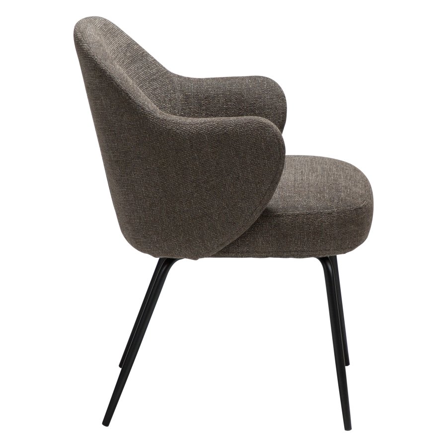 DANFORM Bae Sessel, mit Armlehnen – brauner Bouclé-Stoff und schwarzer Stahl