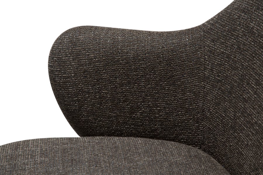 DANFORM Bae Sessel, mit Armlehnen – brauner Bouclé-Stoff und schwarzer Stahl