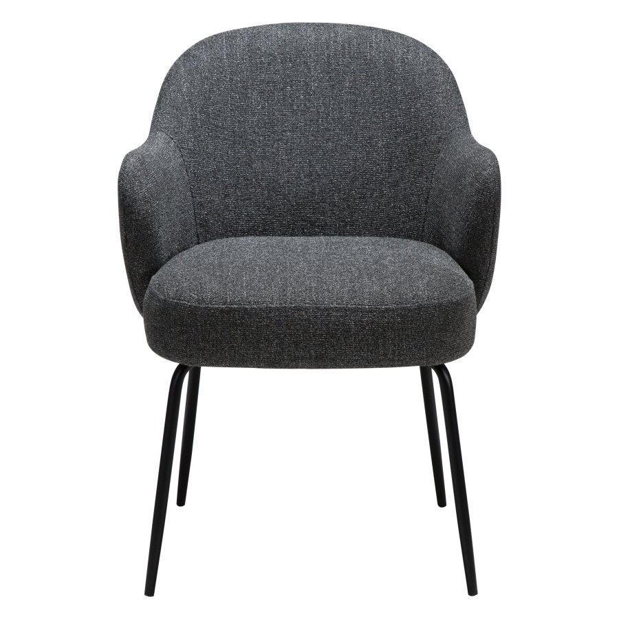 DANFORM Bae Sessel, mit Armlehnen – kieselgrauer Bouclé-Stoff und schwarzer Stahl