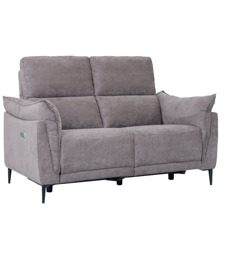 Barcelona 2-manns sofa, med hvilestol, innebygd fotskammel, USB-plugg - beige stoff og svart metall