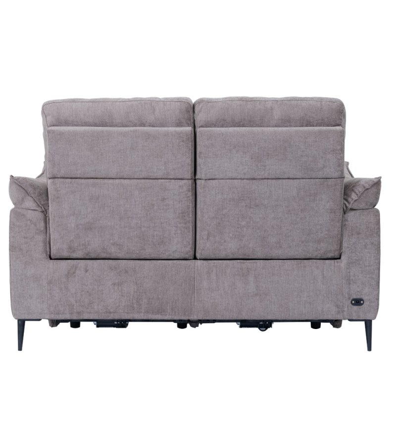 Barcelona 2-manns sofa, med hvilestol, innebygd fotskammel, USB-plugg - beige stoff og svart metall