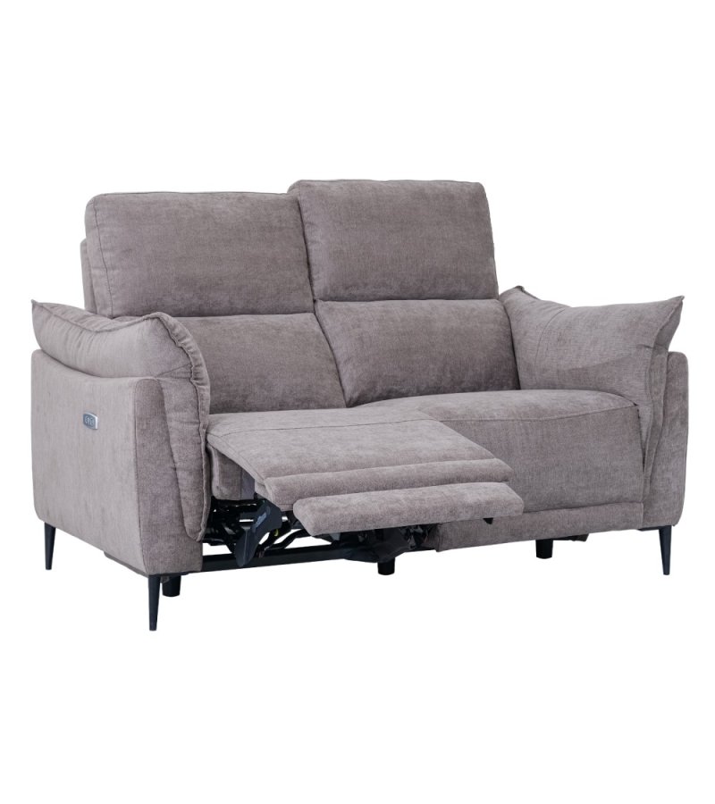 Barcelona 2-manns sofa, med hvilestol, innebygd fotskammel, USB-plugg - beige stoff og svart metall