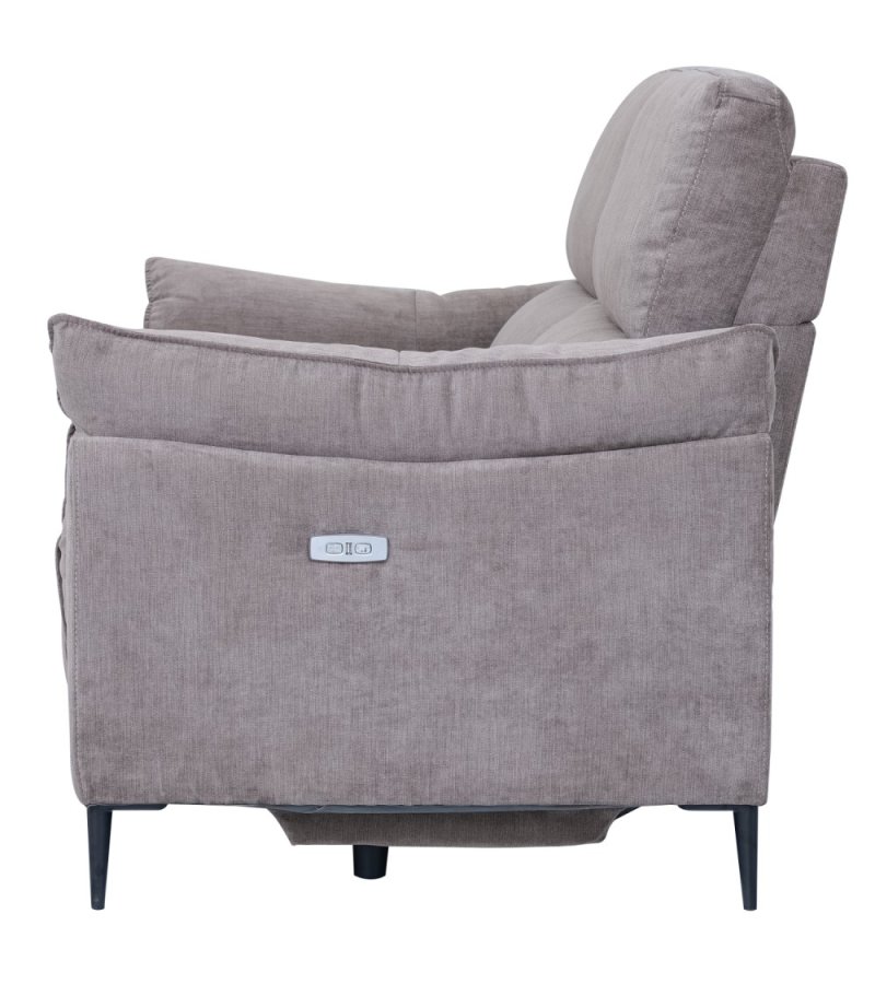 Barcelona 2-manns sofa, med hvilestol, innebygd fotskammel, USB-plugg - beige stoff og svart metall