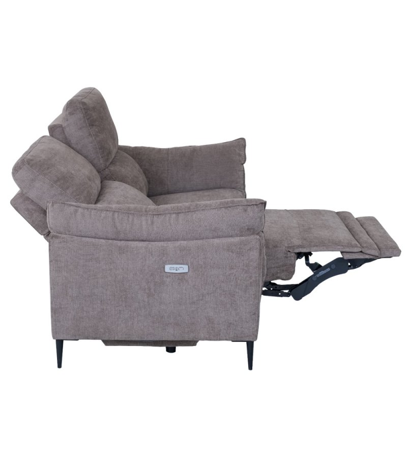 Barcelona 2-manns sofa, med hvilestol, innebygd fotskammel, USB-plugg - beige stoff og svart metall