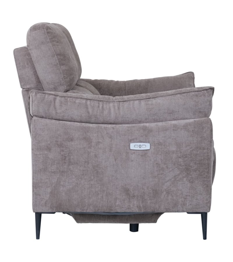 Barcelona 2-manns sofa, med hvilestol, innebygd fotskammel, USB-plugg - beige stoff og svart metall