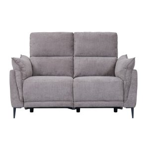 Barcelona 2-Sitzer-Sofa mit Liegefunktion, integriertem Fußhocker, USB-Anschluss – beiger Stoff und schwarzes Metall