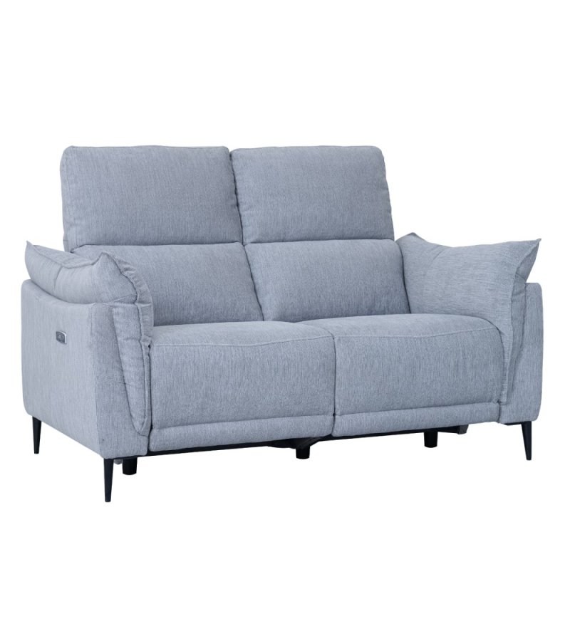 Barcelona 2-manns sofa, med hvilestol, innebygd fotskammel, USB-plugg - lysegrt stoff og svart metall