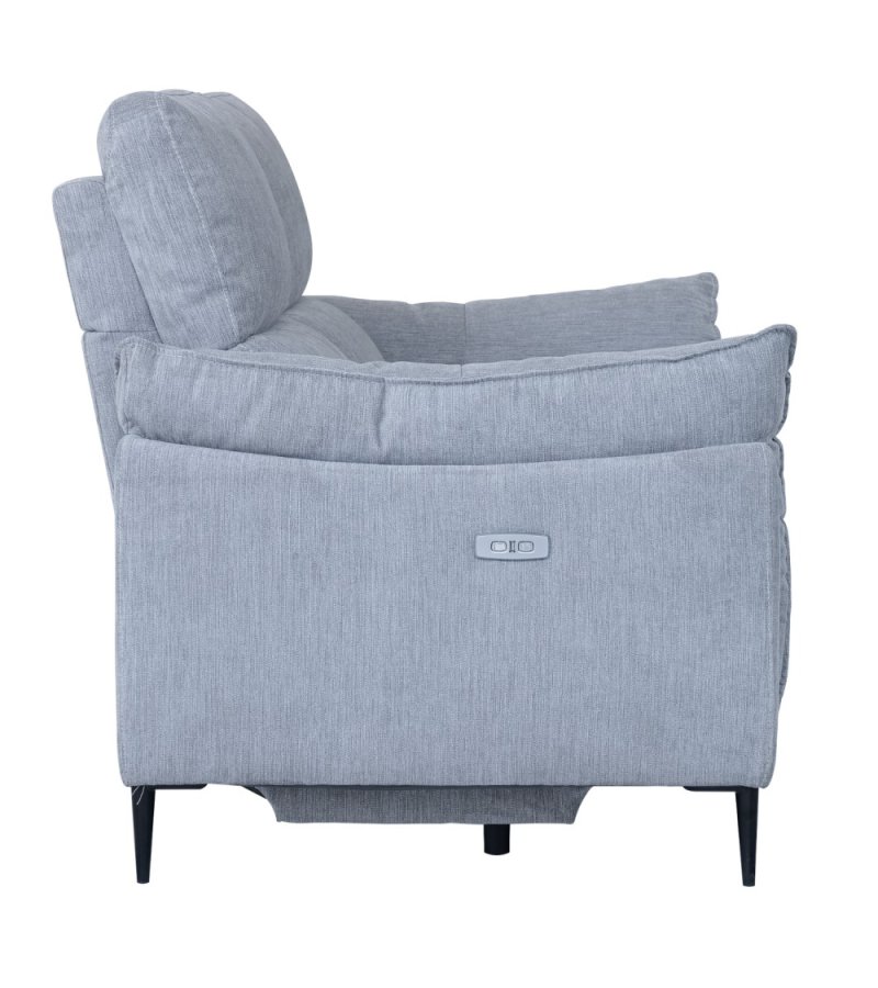 Barcelona 2-manns sofa, med hvilestol, innebygd fotskammel, USB-plugg - lysegrt stoff og svart metall