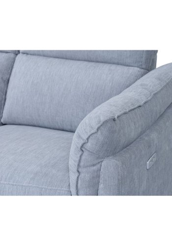 Barcelona 2-manns sofa, med hvilestol, innebygd fotskammel, USB-plugg - lysegrt stoff og svart metall