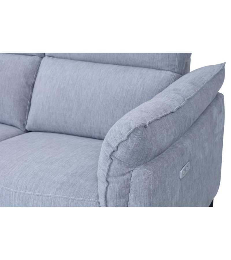 Barcelona 2-manns sofa, med hvilestol, innebygd fotskammel, USB-plugg - lysegrt stoff og svart metall