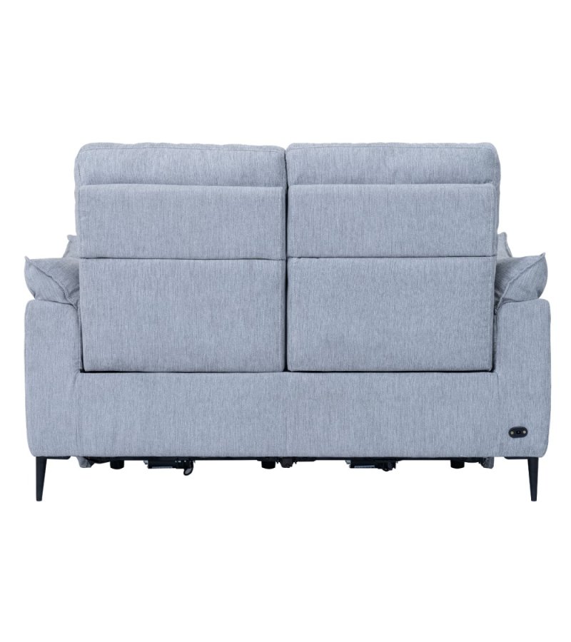 Barcelona 2-manns sofa, med hvilestol, innebygd fotskammel, USB-plugg - lysegrt stoff og svart metall