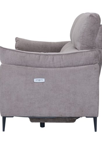 Barcelona 3-Sitzer-Sofa mit Liegefunktion, integriertem Fußhocker, USB-Anschluss – beiger Stoff und schwarzes Metall