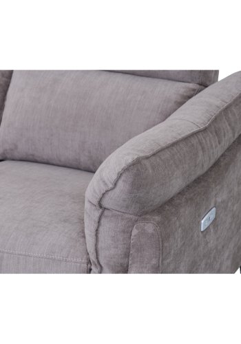 Barcelona 3-Sitzer-Sofa mit Liegefunktion, integriertem Fußhocker, USB-Anschluss – beiger Stoff und schwarzes Metall