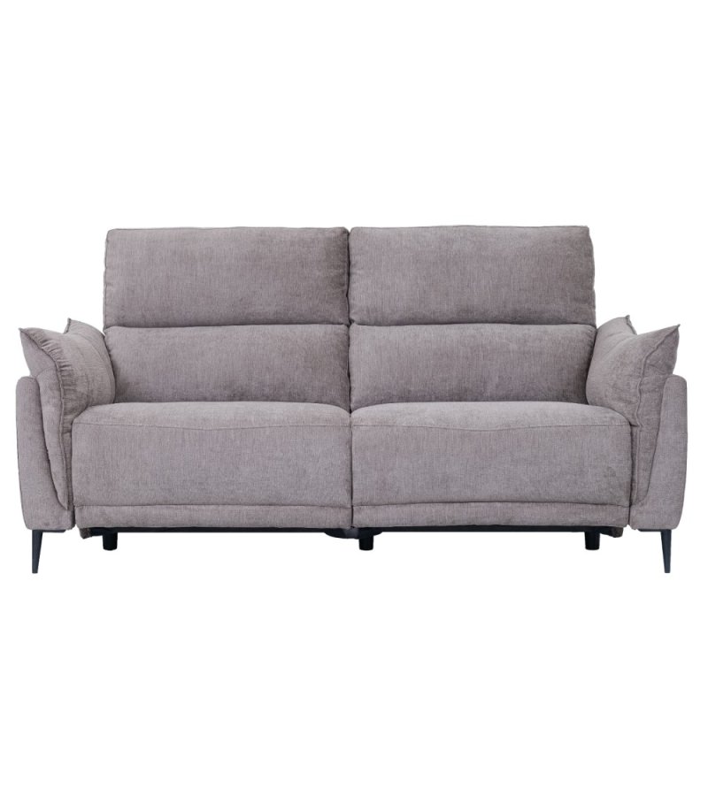 Barcelona 3-Sitzer-Sofa mit Liegefunktion, integriertem Fußhocker, USB-Anschluss – beiger Stoff und schwarzes Metall