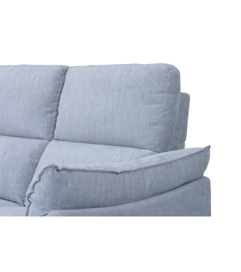 Barcelona 3-Sitzer-Sofa mit Liegefunktion, integriertem Fußhocker, USB-Anschluss – hellgrauer Stoff und schwarzes Metall