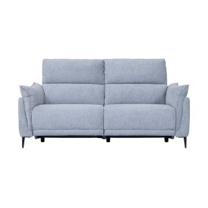 Barcelona 3 pers. sofa, m. recliner, indbygget fodskammel, USB-stik - lysegr stof og sort metal