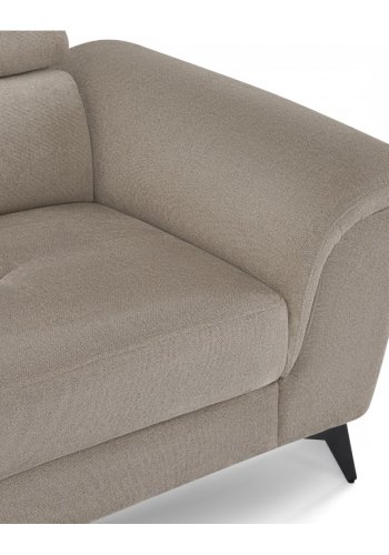 Betis Ecksofa nach links, mit 5 verstellbaren Nackenkissen – brauner Stoff und schwarzes Metall