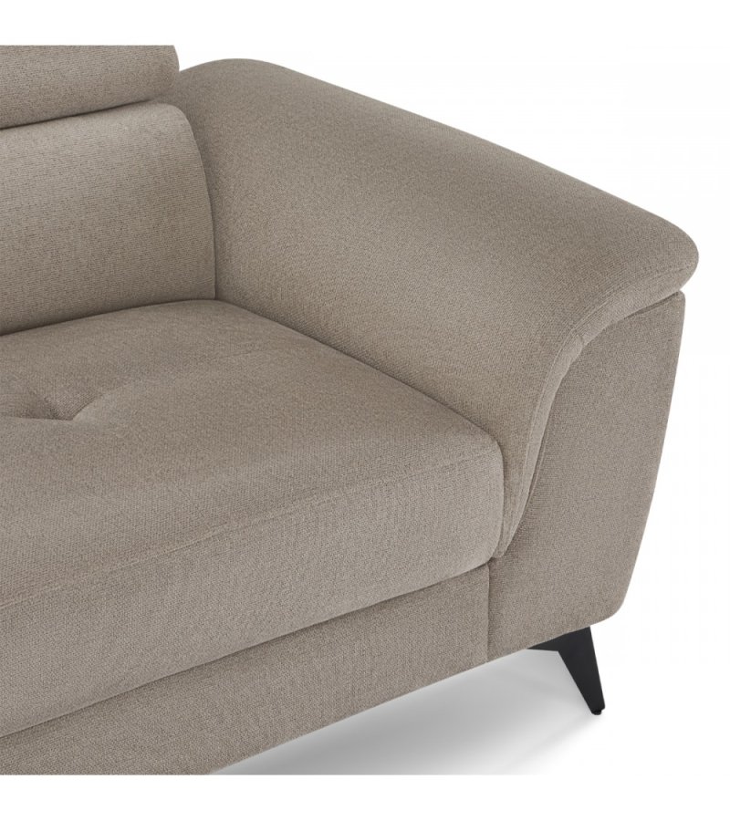 Betis Ecksofa nach links, mit 5 verstellbaren Nackenkissen – brauner Stoff und schwarzes Metall