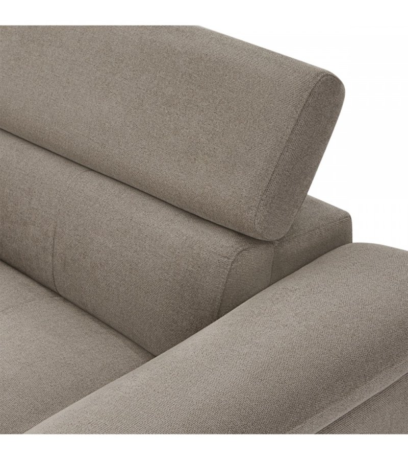 Betis Ecksofa nach links, mit 5 verstellbaren Nackenkissen – brauner Stoff und schwarzes Metall