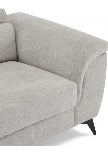 Betis Ecksofa nach links, mit 5 verstellbaren Nackenkissen – grauer Stoff und schwarzes Metall