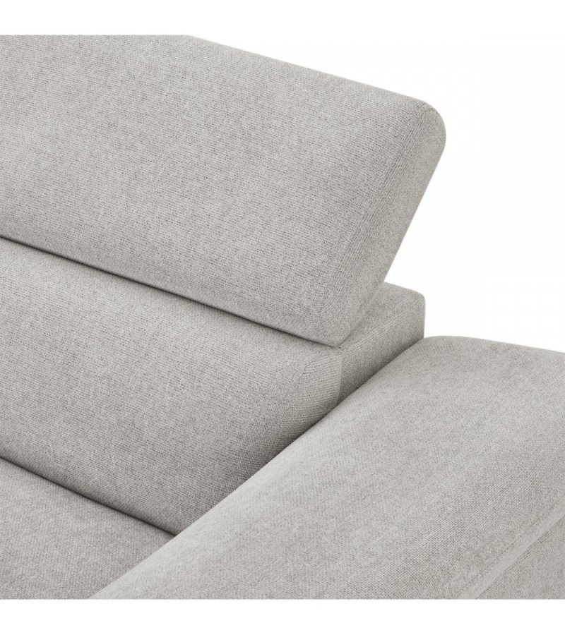 Betis Ecksofa nach links, mit 5 verstellbaren Nackenkissen – grauer Stoff und schwarzes Metall