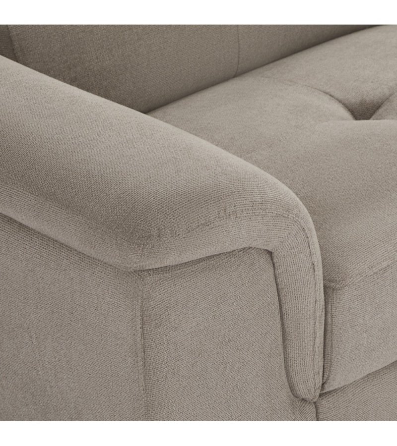 Betis Ecksofa nach rechts, mit 5 verstellbaren Nackenkissen – brauner Stoff und schwarzes Metall