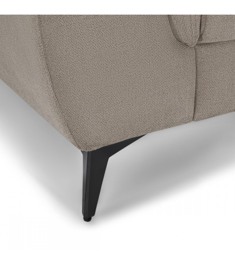 Betis Ecksofa nach rechts, mit 5 verstellbaren Nackenkissen – brauner Stoff und schwarzes Metall