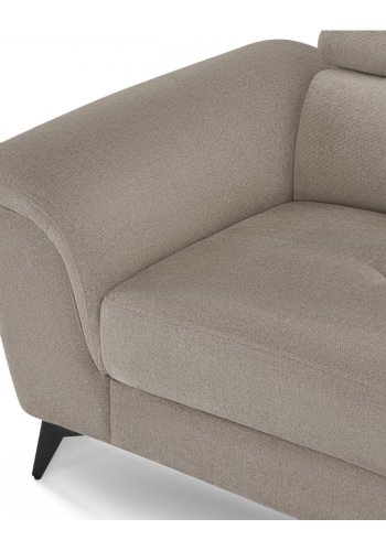 Betis Ecksofa nach rechts, mit 5 verstellbaren Nackenkissen – brauner Stoff und schwarzes Metall