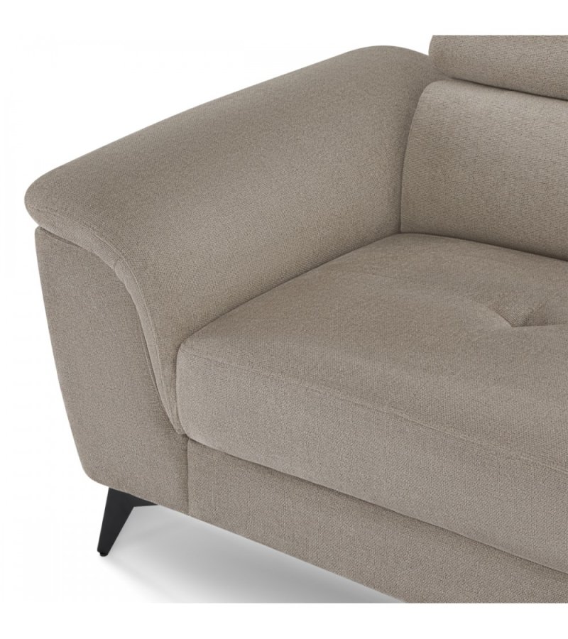 Betis Ecksofa nach rechts, mit 5 verstellbaren Nackenkissen – brauner Stoff und schwarzes Metall