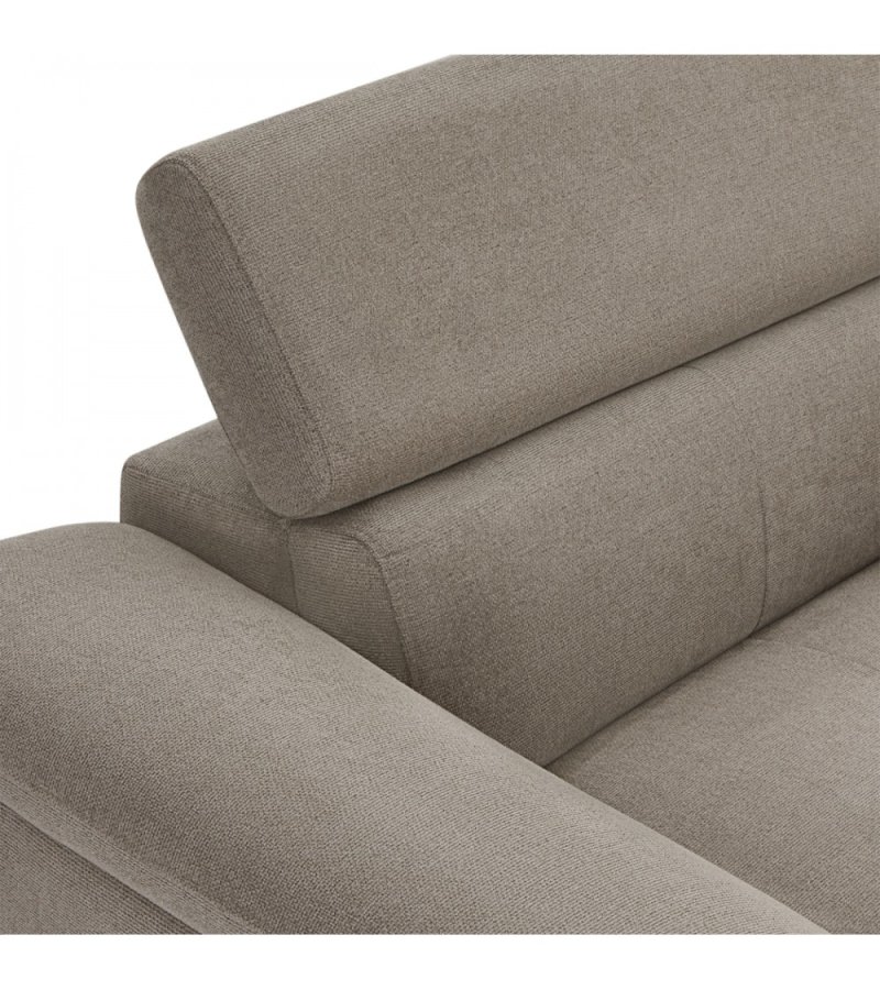 Betis Ecksofa nach rechts, mit 5 verstellbaren Nackenkissen – brauner Stoff und schwarzes Metall