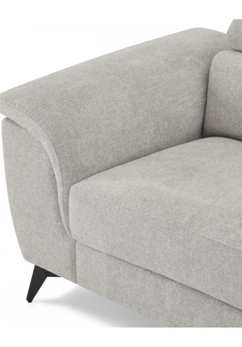 Betis Ecksofa nach rechts, mit 5 verstellbaren Nackenkissen – grauer Stoff und schwarzes Metall