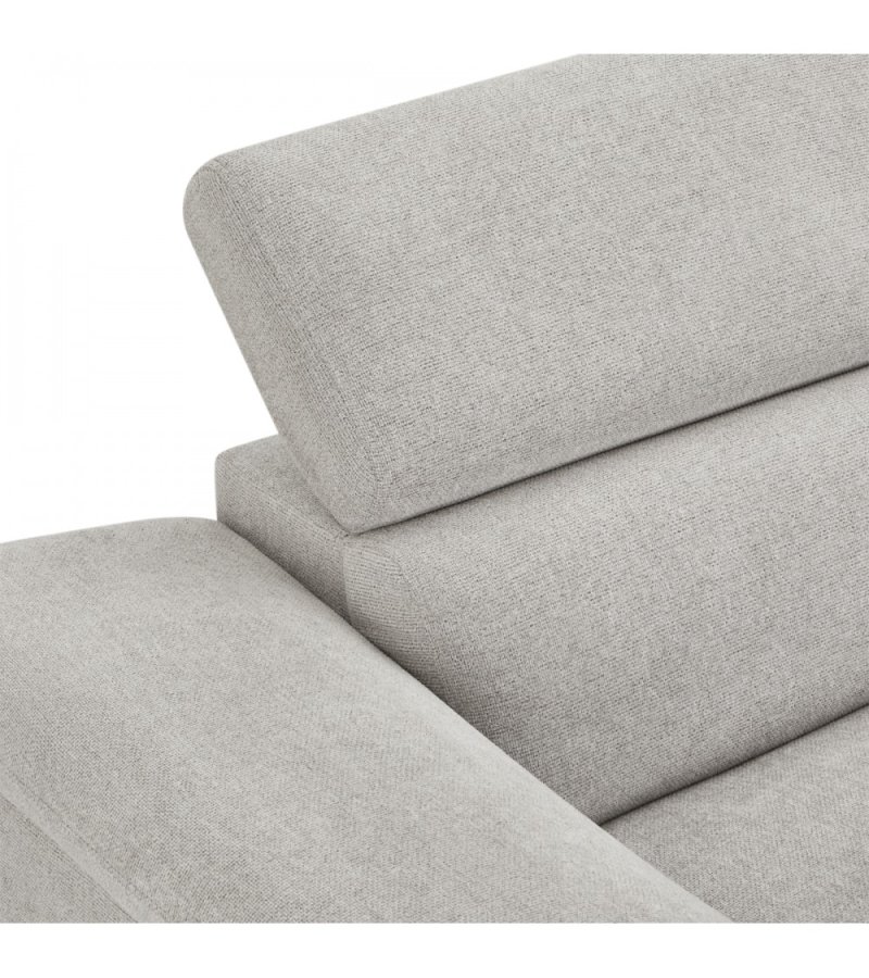 Betis Ecksofa nach rechts, mit 5 verstellbaren Nackenkissen – grauer Stoff und schwarzes Metall