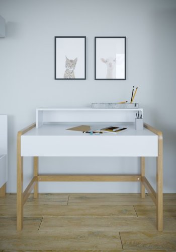 Victor skrivebord til barn, m. 1 skuff - hvit laminat og naturlig eik (100x60)