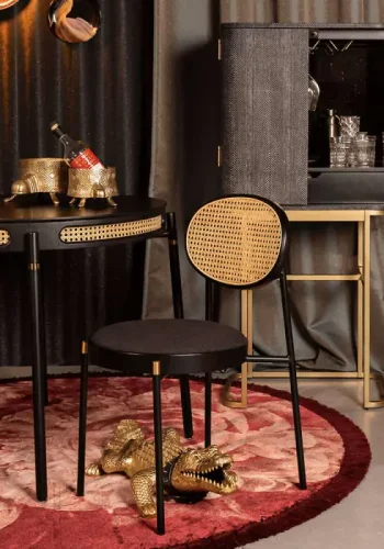 BOLD MONKEY Don't Stop The Webbing Esszimmerstuhl – natürliches Rattan, schwarzes Buchenholz, Polyester und Eisen